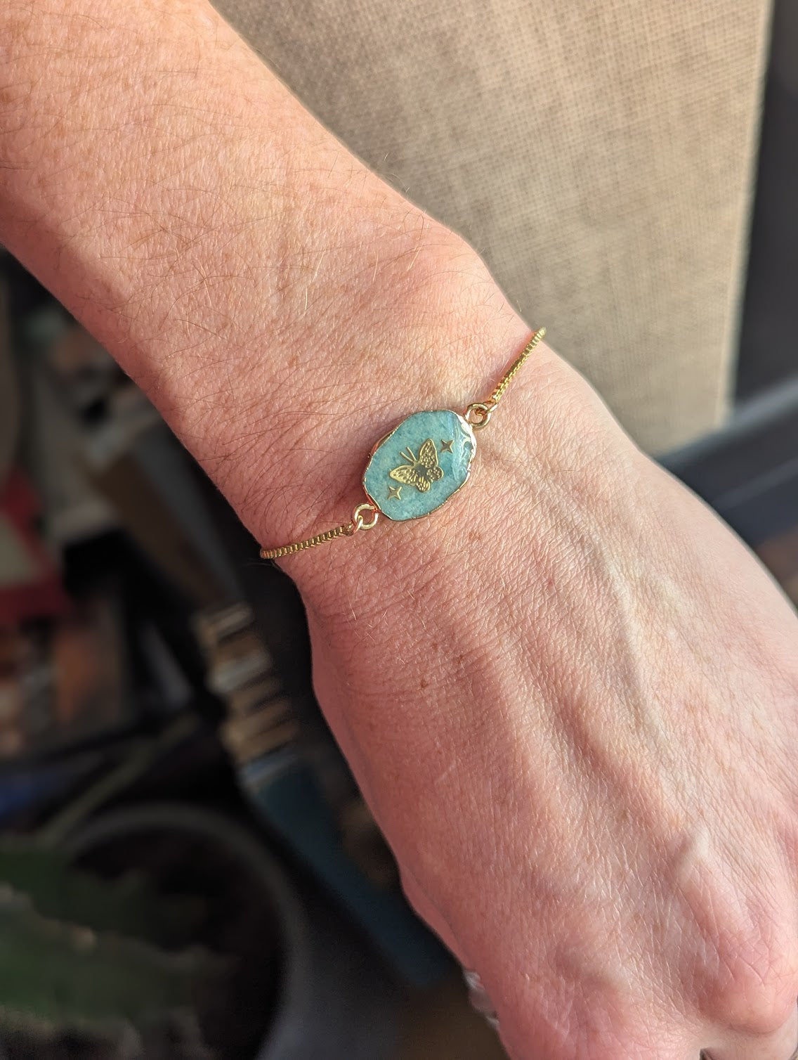 Amazonite Gold Butterfly Gold Slider Bracelet