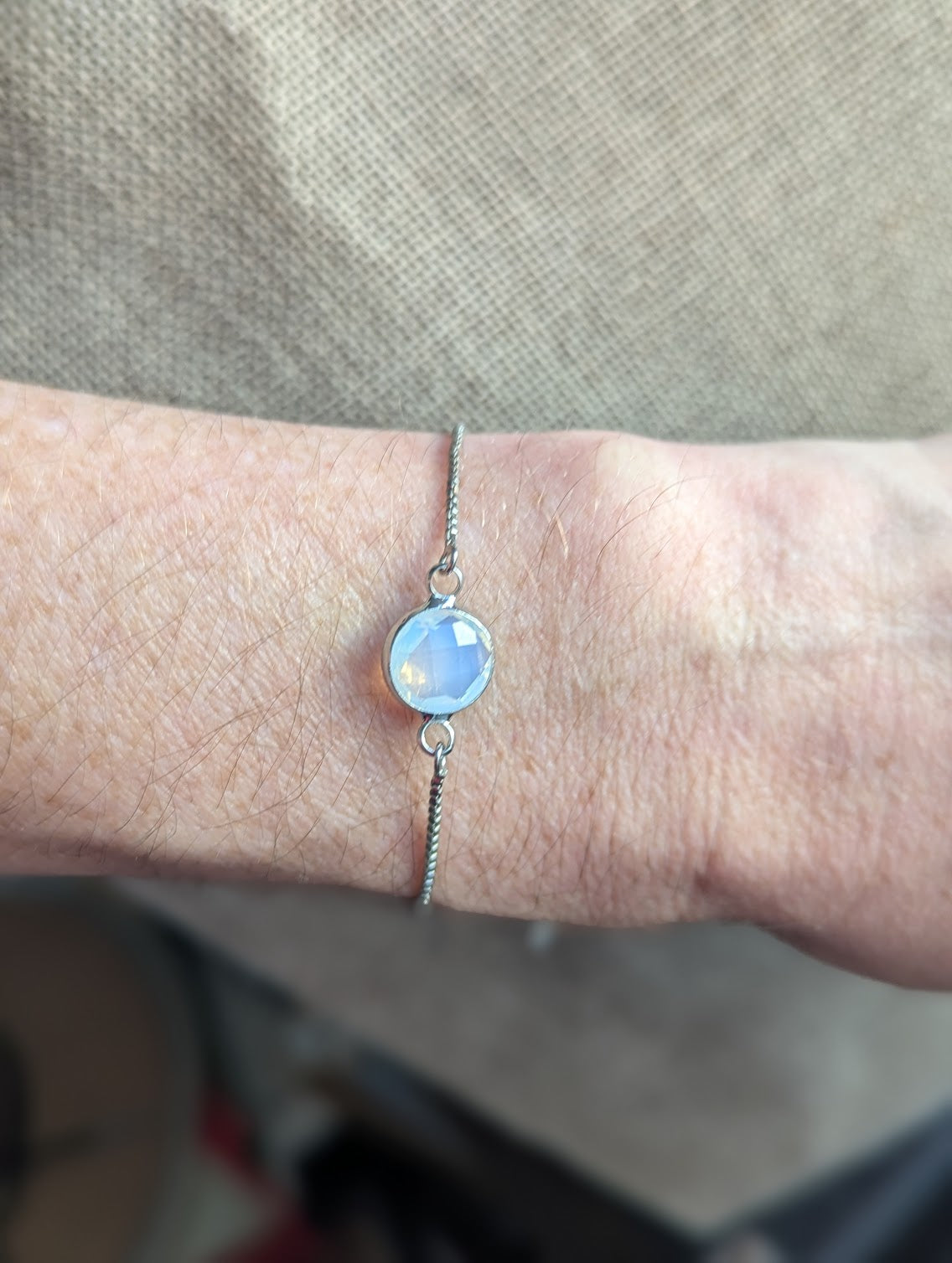 Faceted Opalite Silver Slider Bracelet