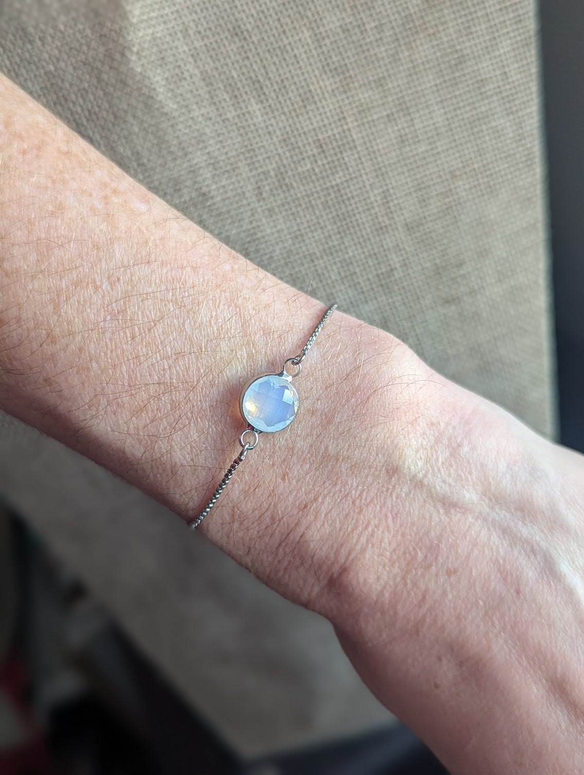 Faceted Opalite Silver Slider Bracelet