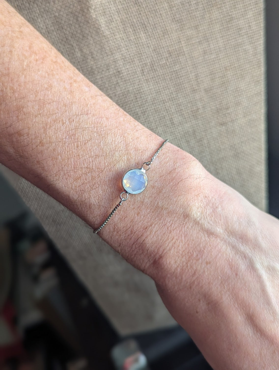 Faceted Opalite Silver Slider Bracelet