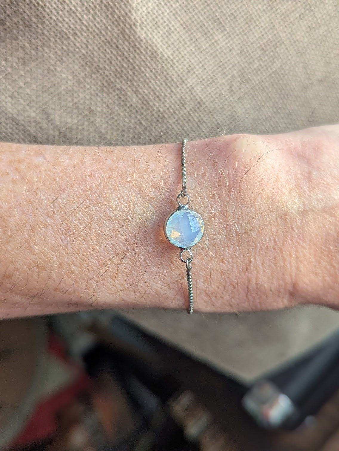 Faceted Opalite Silver Slider Bracelet