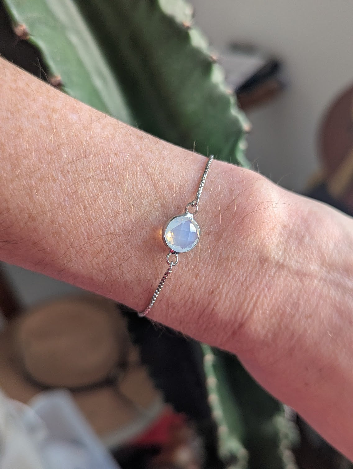 Faceted Opalite Silver Slider Bracelet