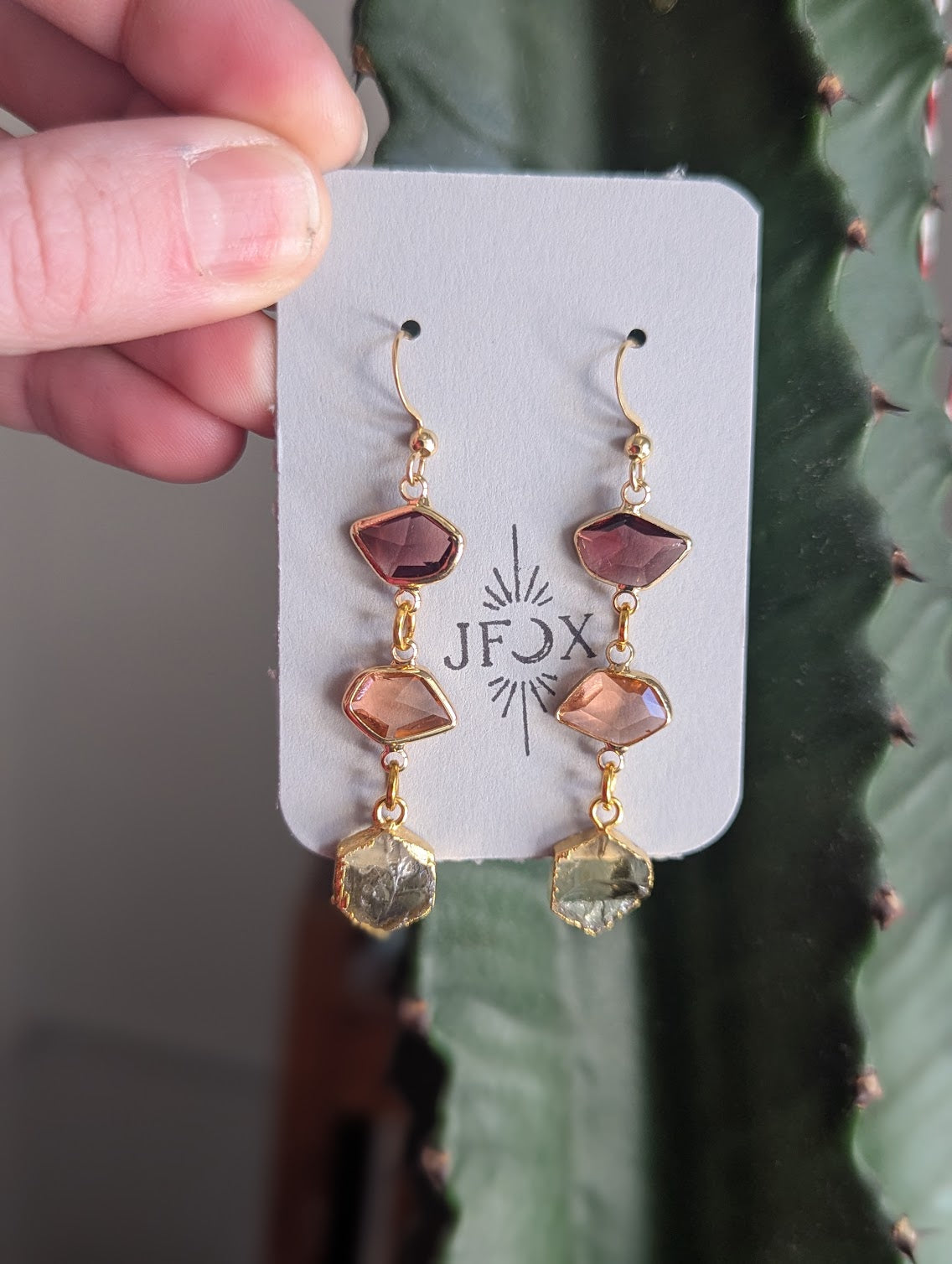 Purple, Pink and Yellow Trio Gold Earrings