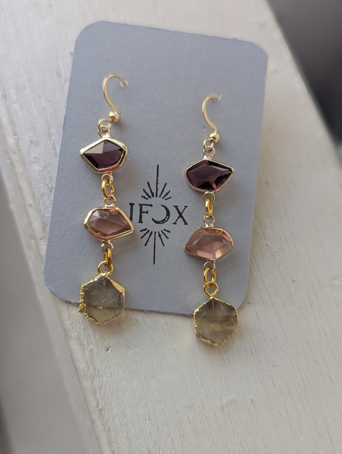 Purple, Pink and Yellow Trio Gold Earrings