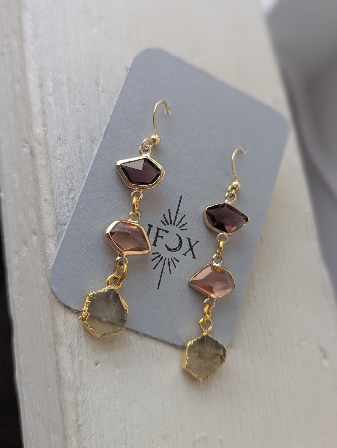 Purple, Pink and Yellow Trio Gold Earrings