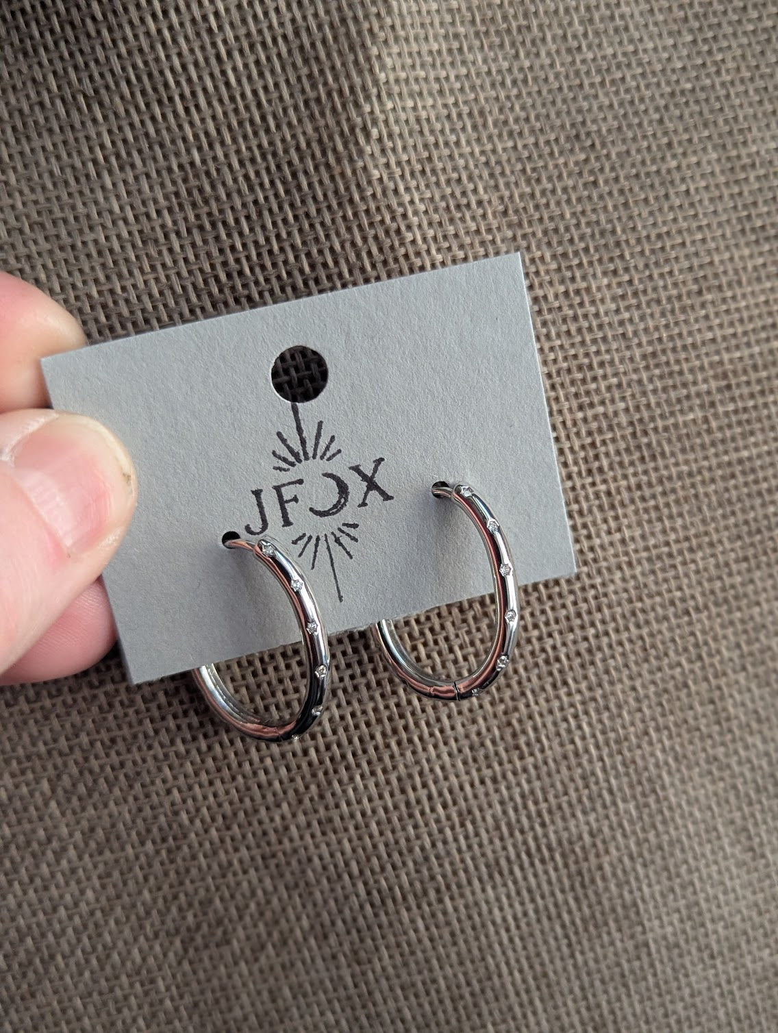 Silver Stainless Steel Crystal Oval Hoops