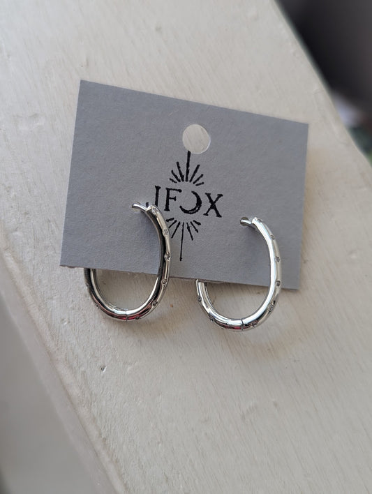 Silver Stainless Steel Crystal Oval Hoops