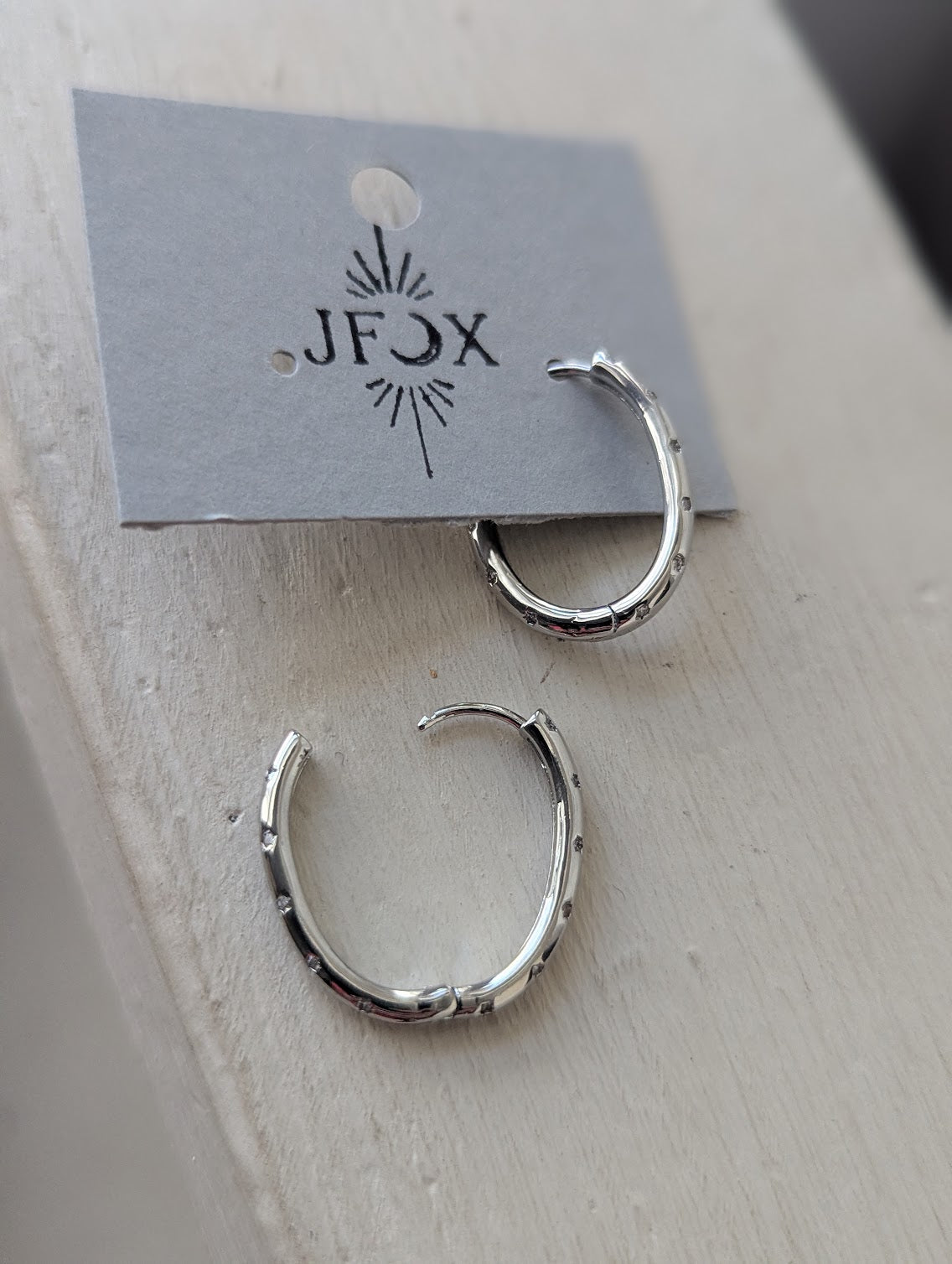 Silver Stainless Steel Crystal Oval Hoops