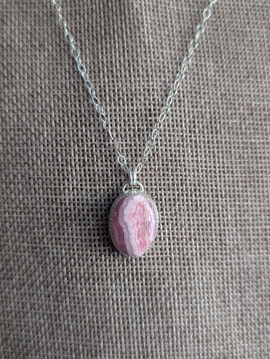 Rhodocrosite Oval Silver Necklace