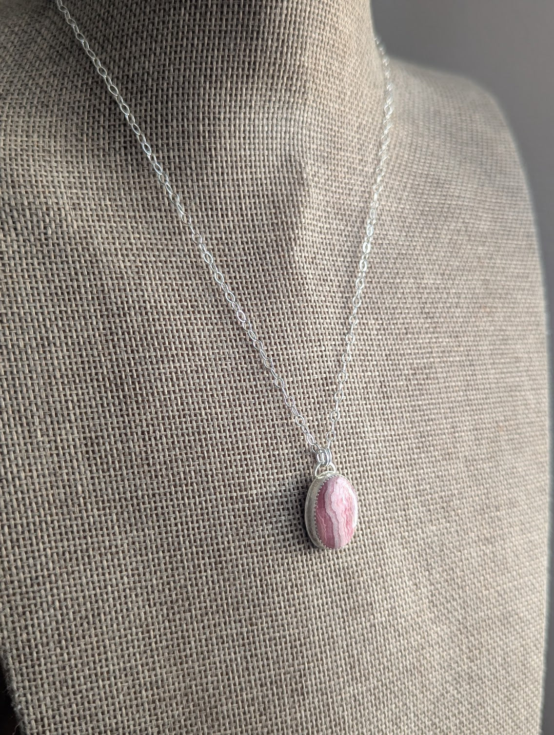 Rhodocrosite Oval Silver Necklace