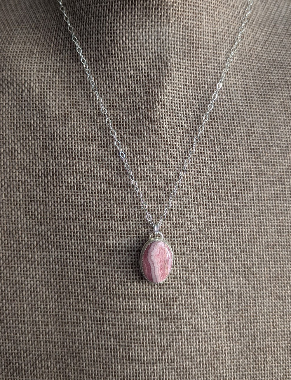 Rhodocrosite Oval Silver Necklace
