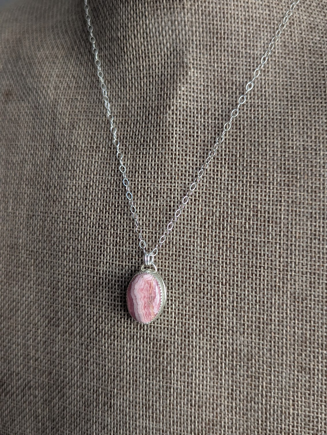 Rhodocrosite Oval Silver Necklace