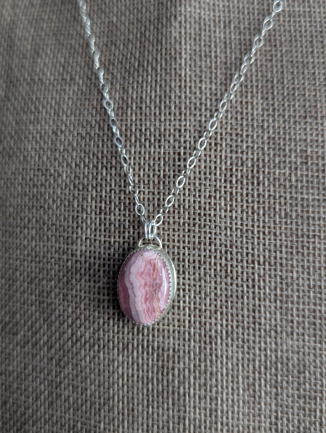 Rhodocrosite Oval Silver Necklace