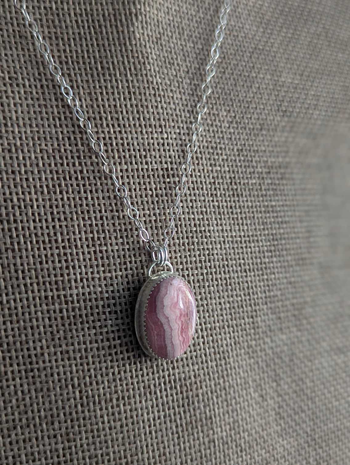 Rhodocrosite Oval Silver Necklace