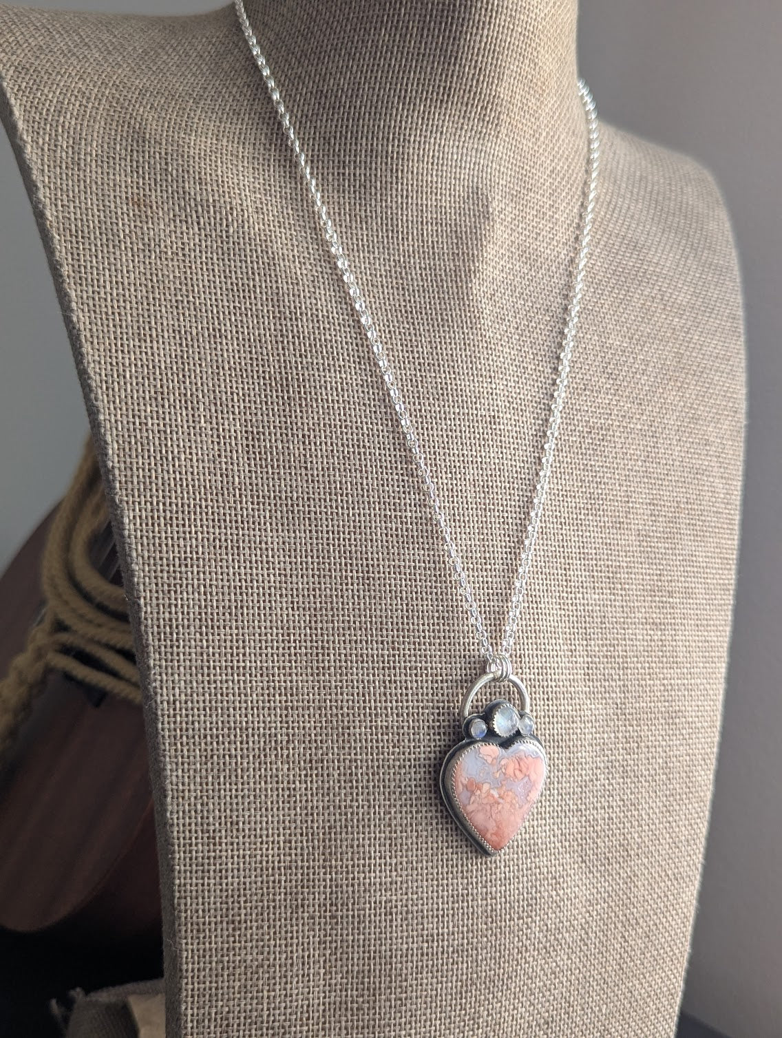 Cotton Candy Agate Heart and Moonstone Trio Full Circle Necklace