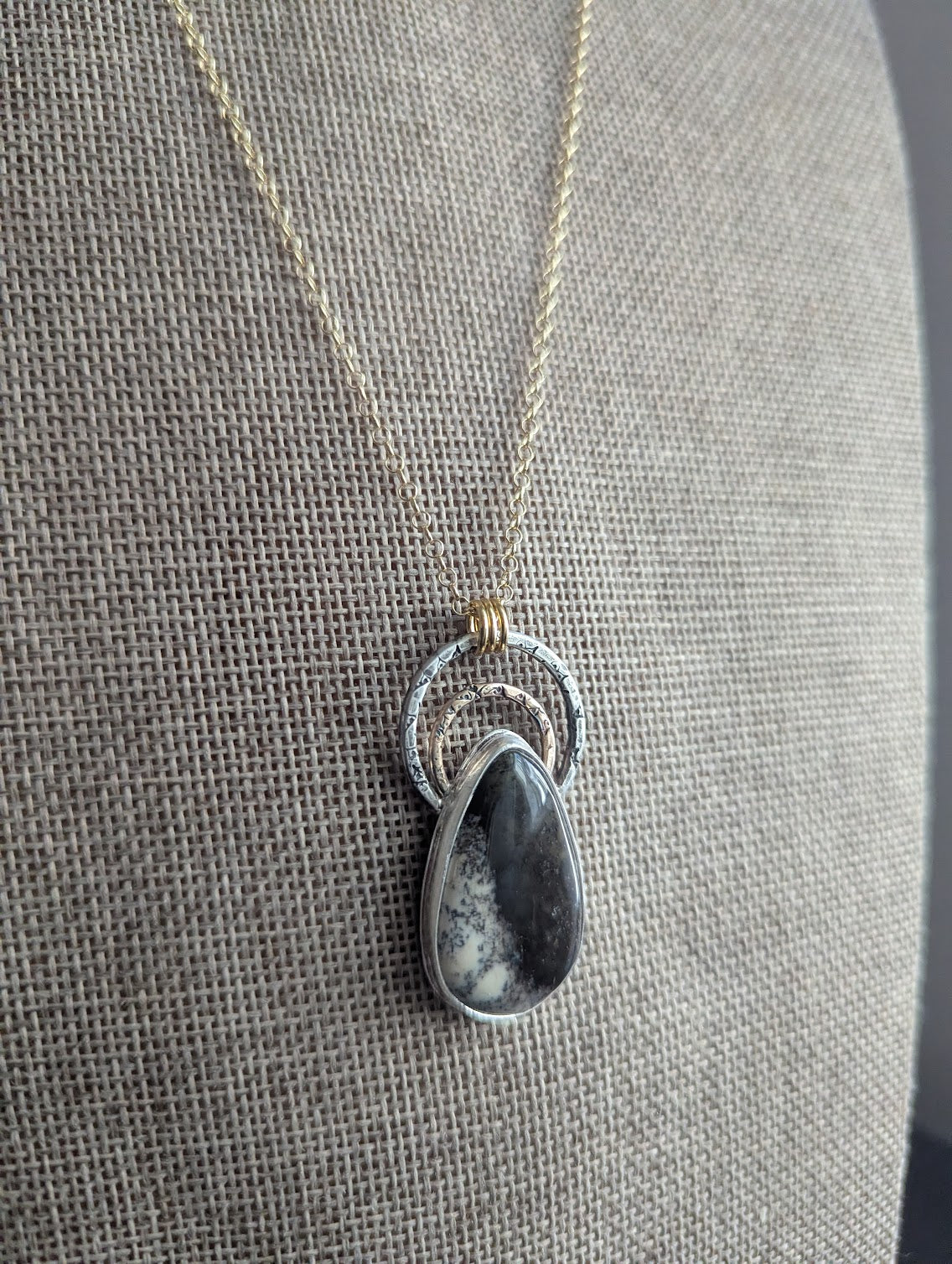 Dendritic Opal Gold and Silver Hammered Full Circle Necklace