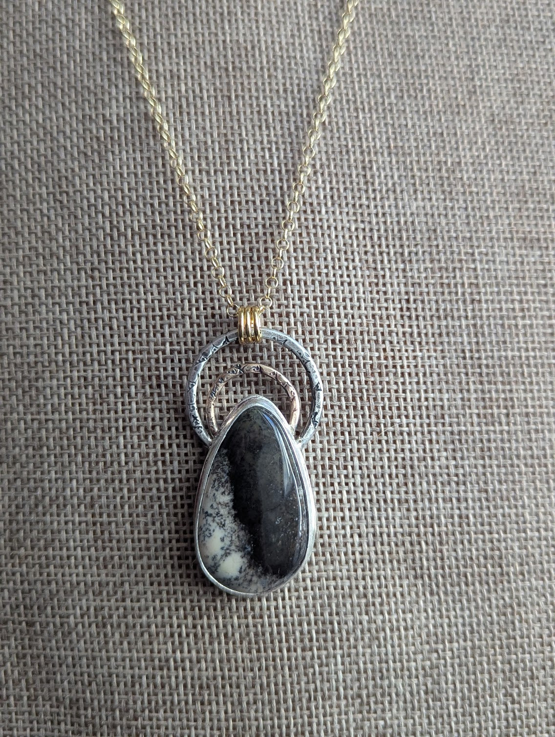 Dendritic Opal Gold and Silver Hammered Full Circle Necklace
