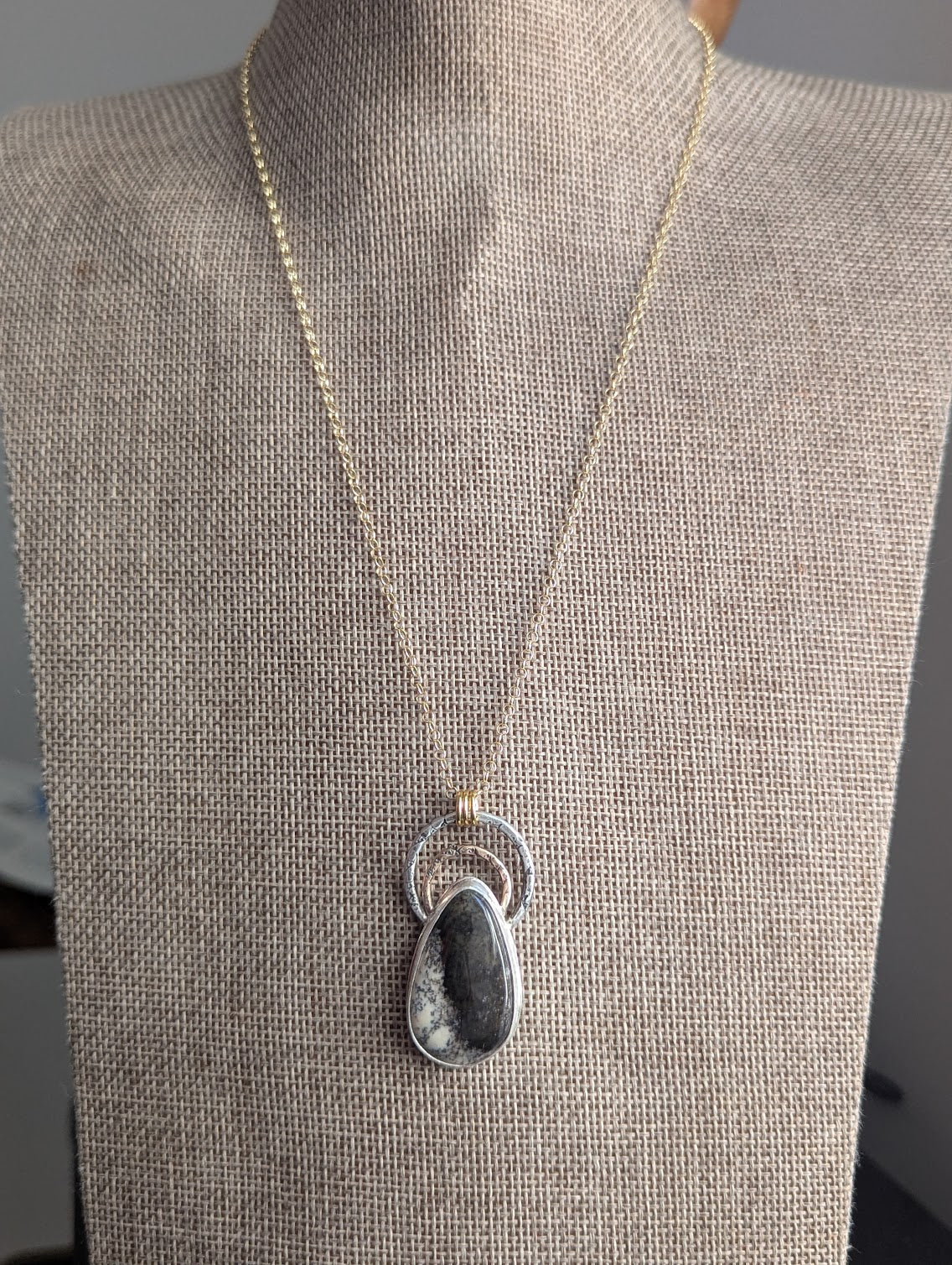 Dendritic Opal Gold and Silver Hammered Full Circle Necklace