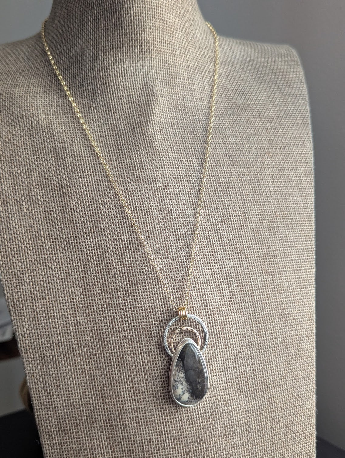 Dendritic Opal Gold and Silver Hammered Full Circle Necklace