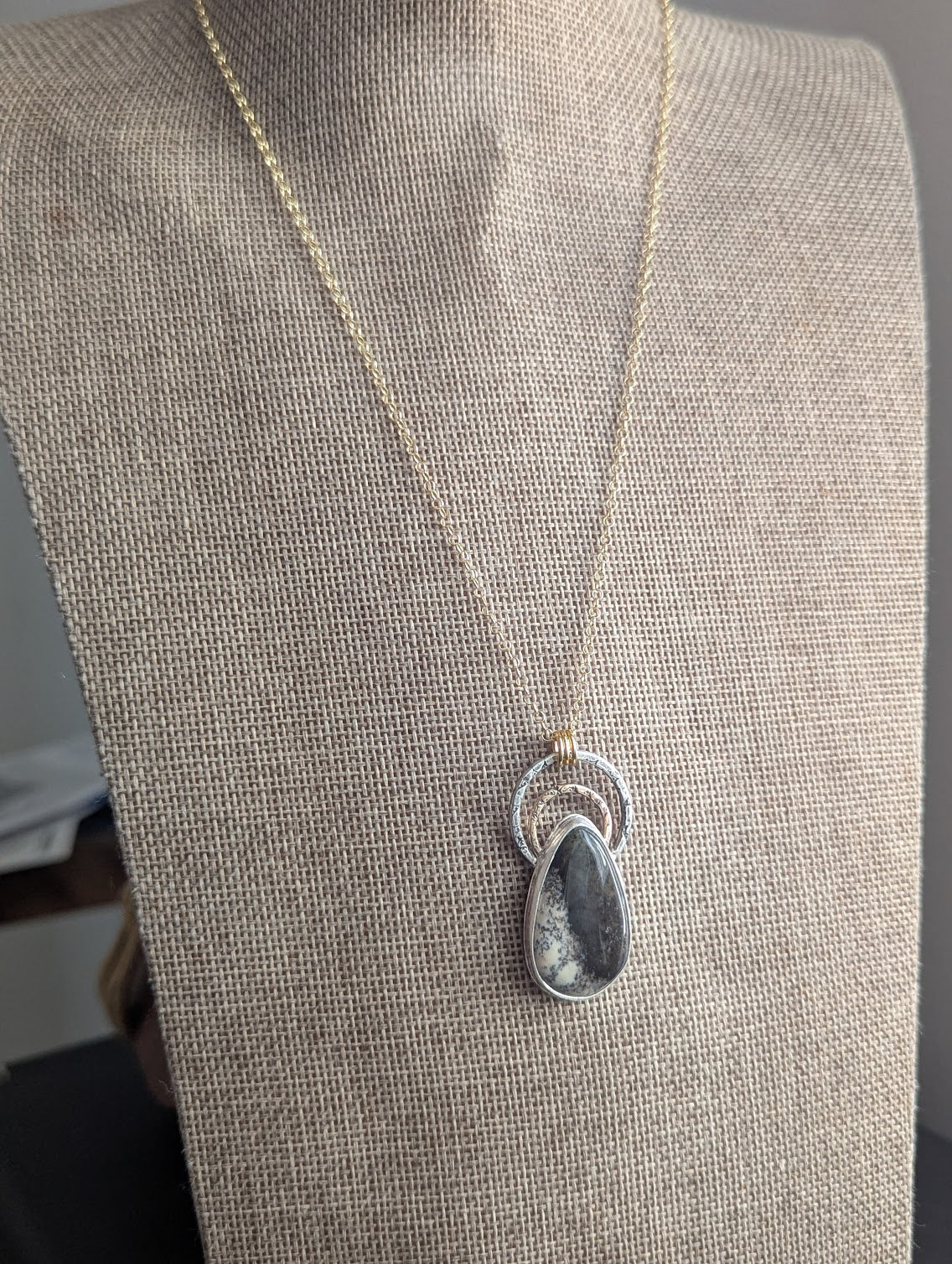 Dendritic Opal Gold and Silver Hammered Full Circle Necklace