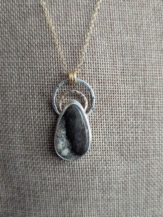 Dendritic Opal Gold and Silver Hammered Full Circle Necklace