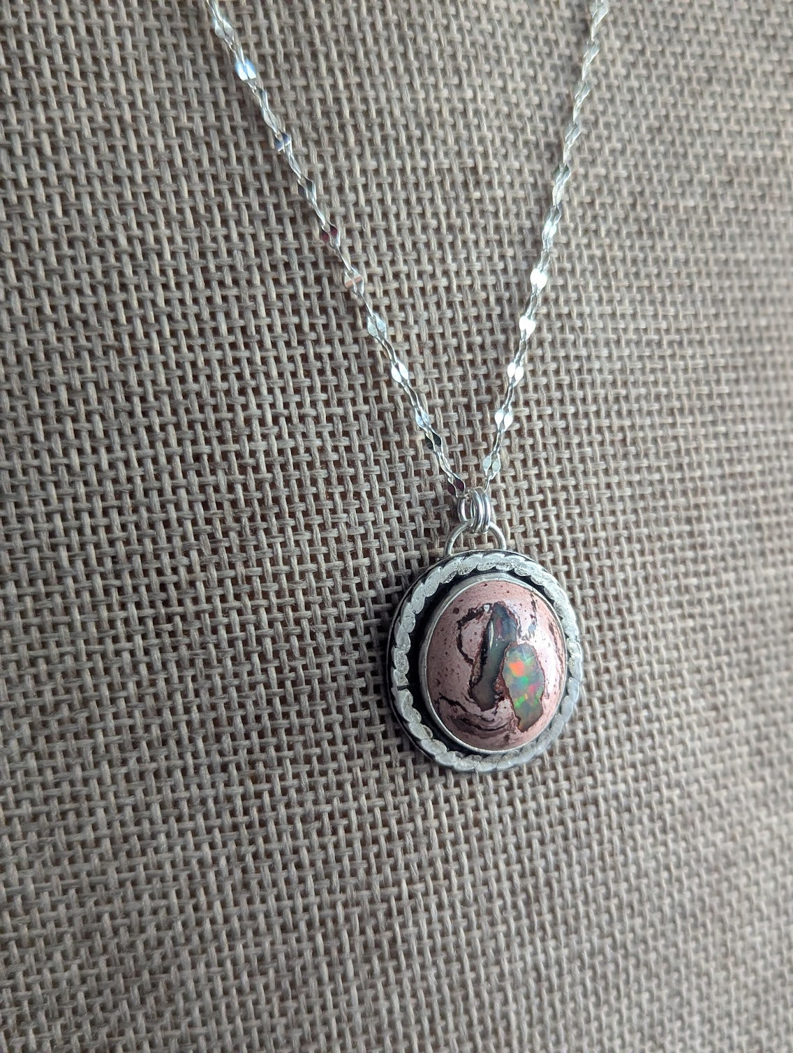 Cantera Mexican Fire Opal Silver Necklace