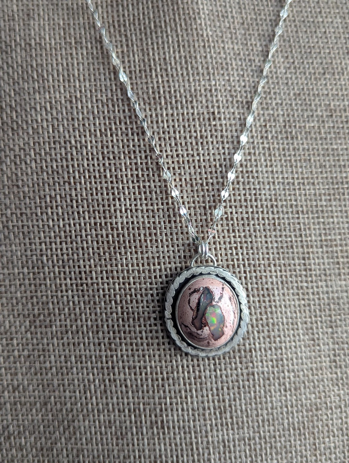 Cantera Mexican Fire Opal Silver Necklace