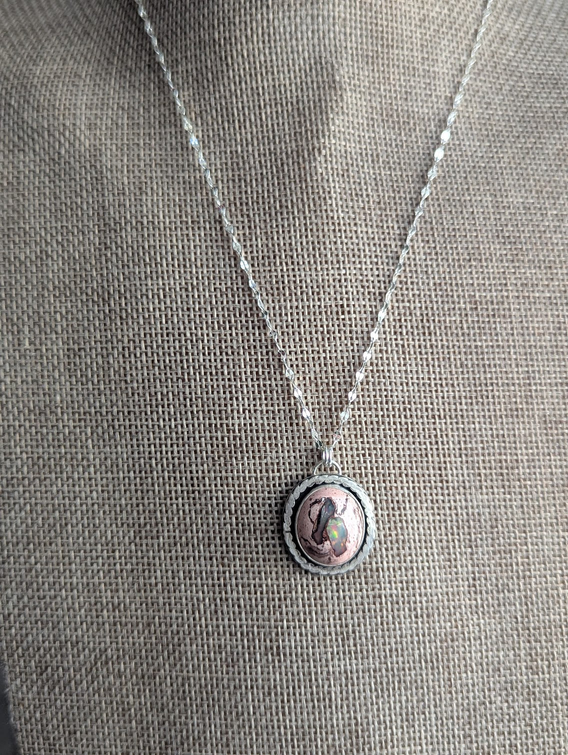 Cantera Mexican Fire Opal Silver Necklace