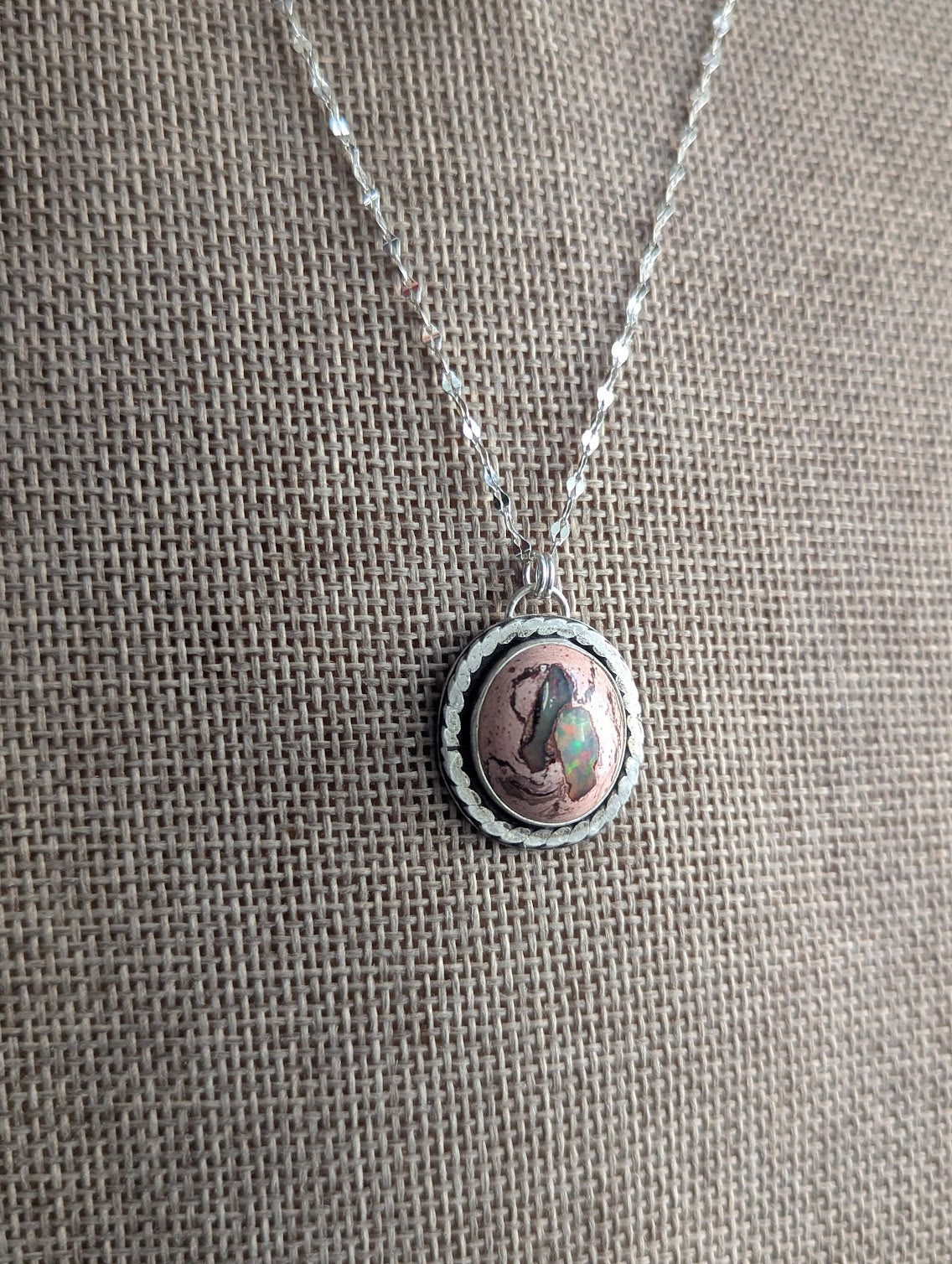 Cantera Mexican Fire Opal Silver Necklace