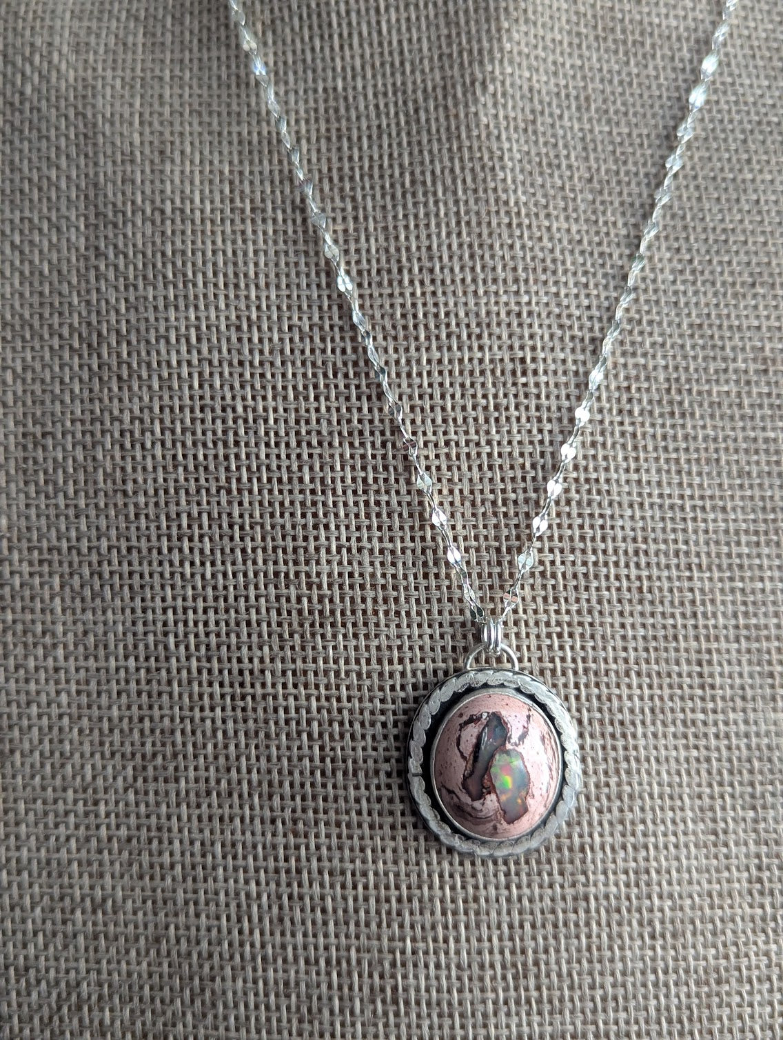 Cantera Mexican Fire Opal Silver Necklace