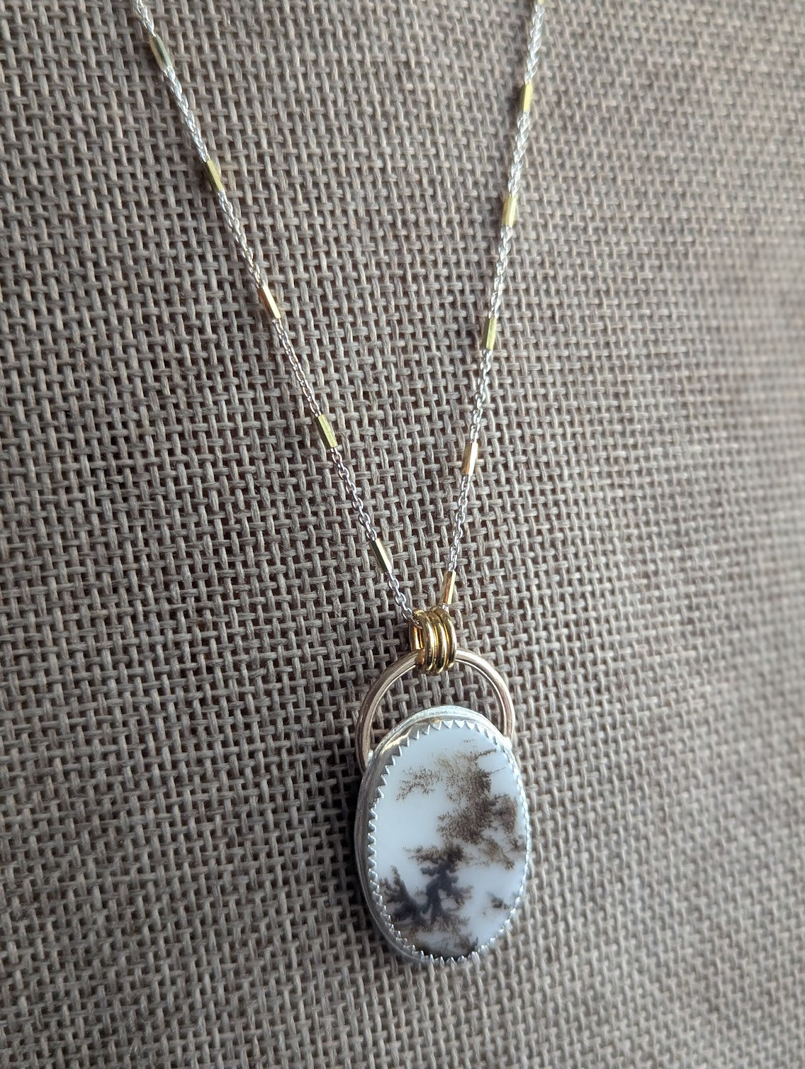 Dendritic Opal Mixed Metal Gold and Silver Necklace