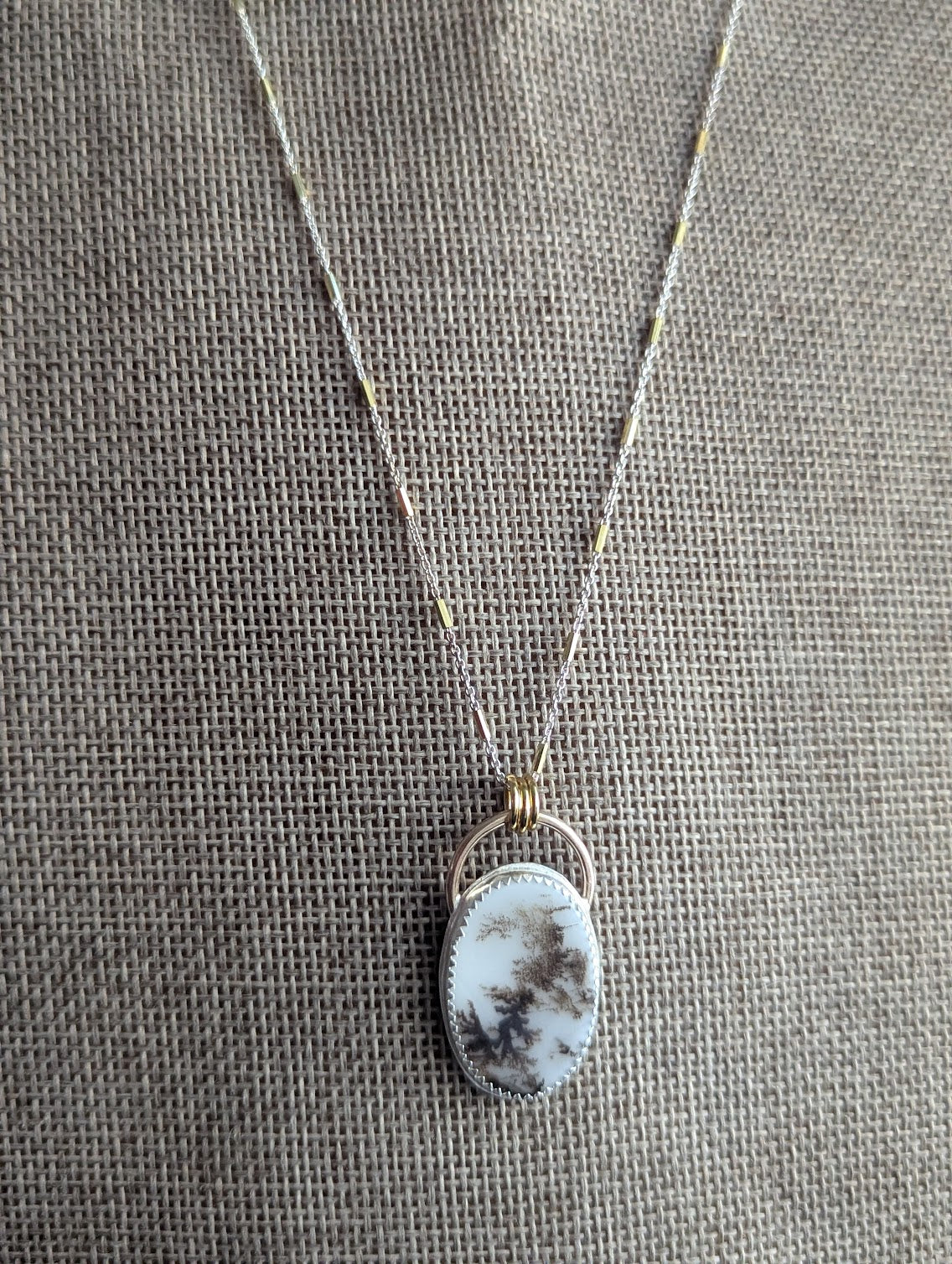 Dendritic Opal Mixed Metal Gold and Silver Necklace