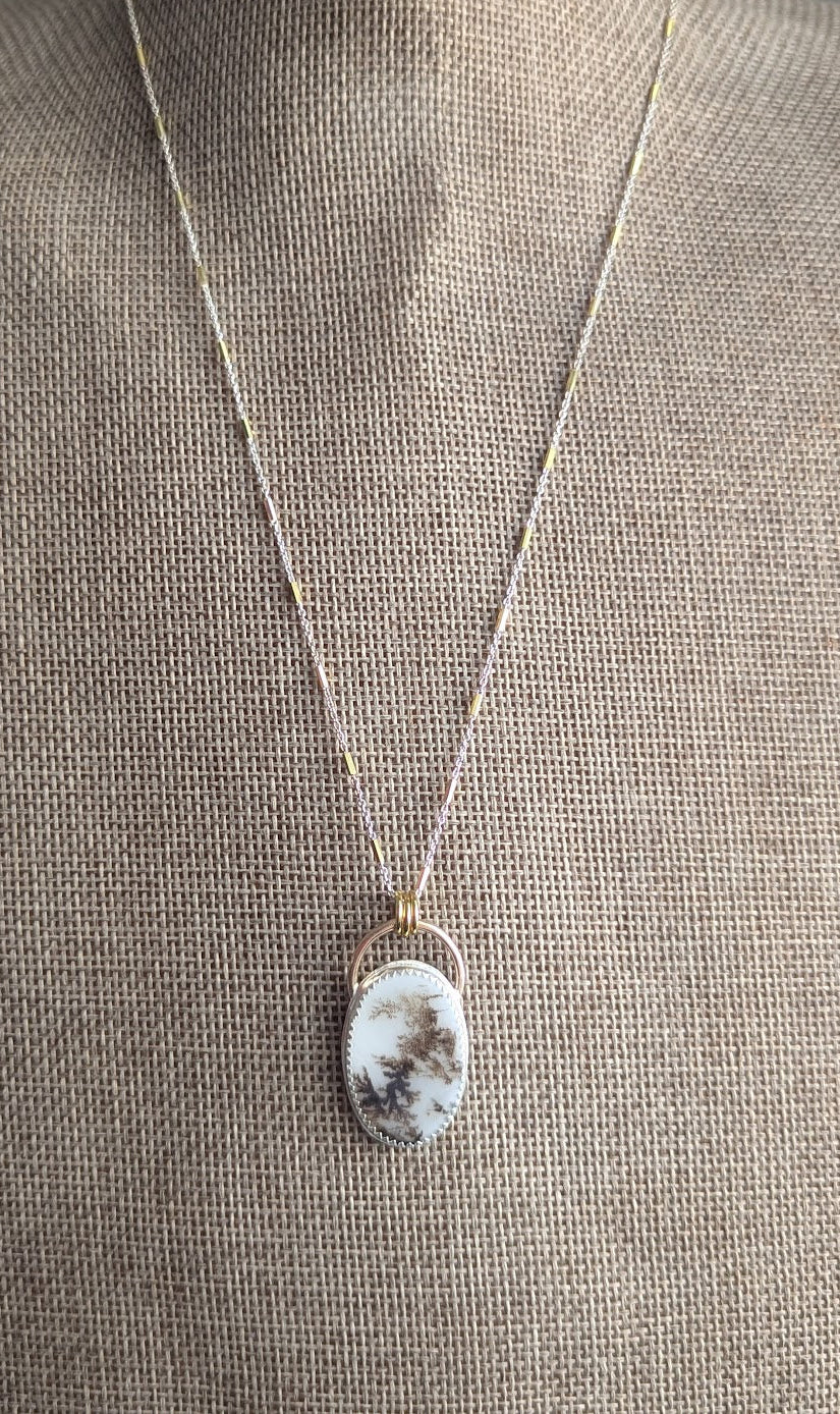 Dendritic Opal Mixed Metal Gold and Silver Necklace