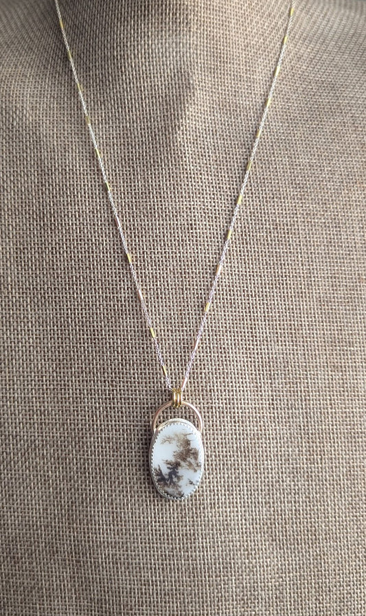 Dendritic Opal Mixed Metal Gold and Silver Necklace