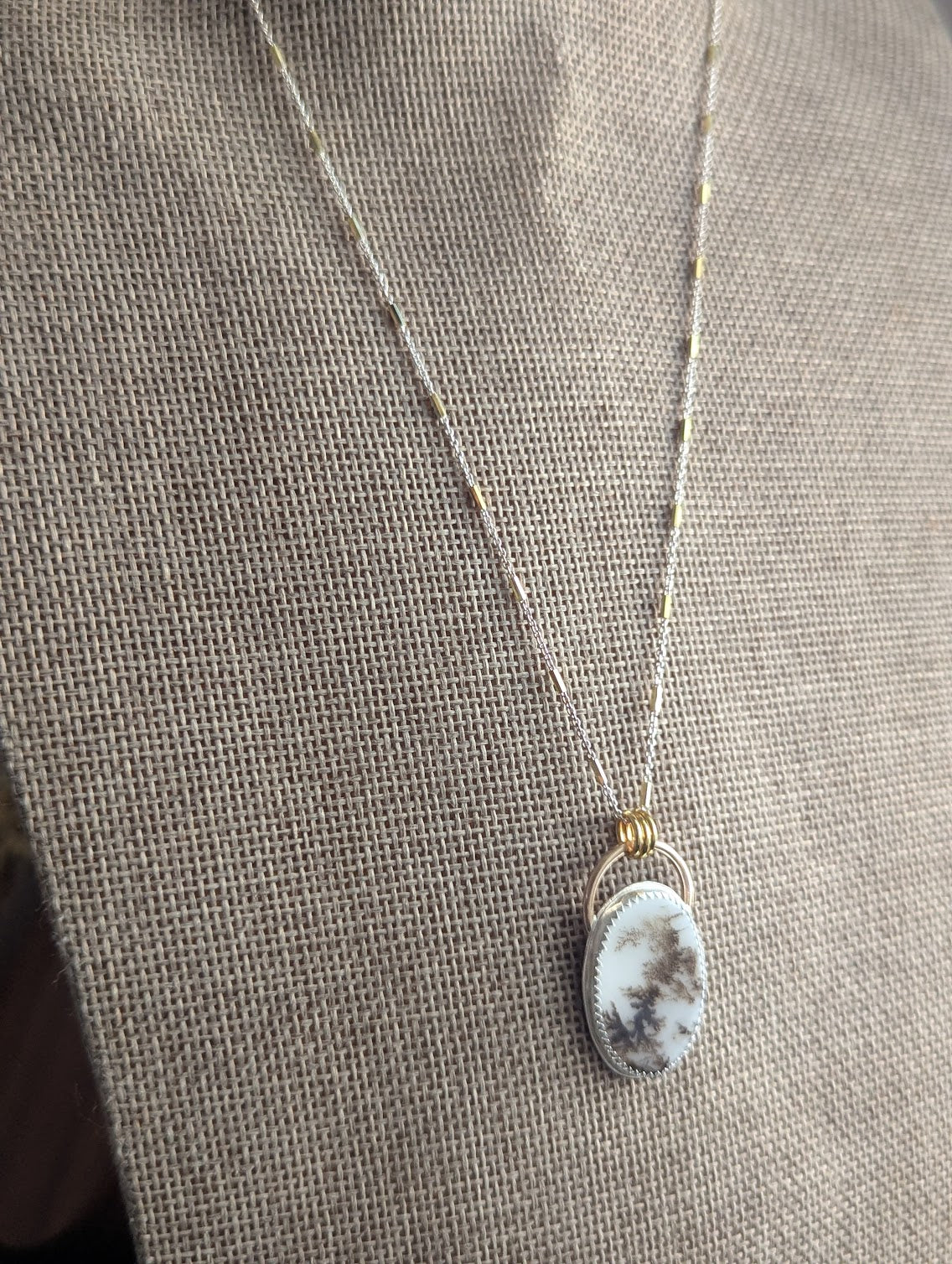 Dendritic Opal Mixed Metal Gold and Silver Necklace