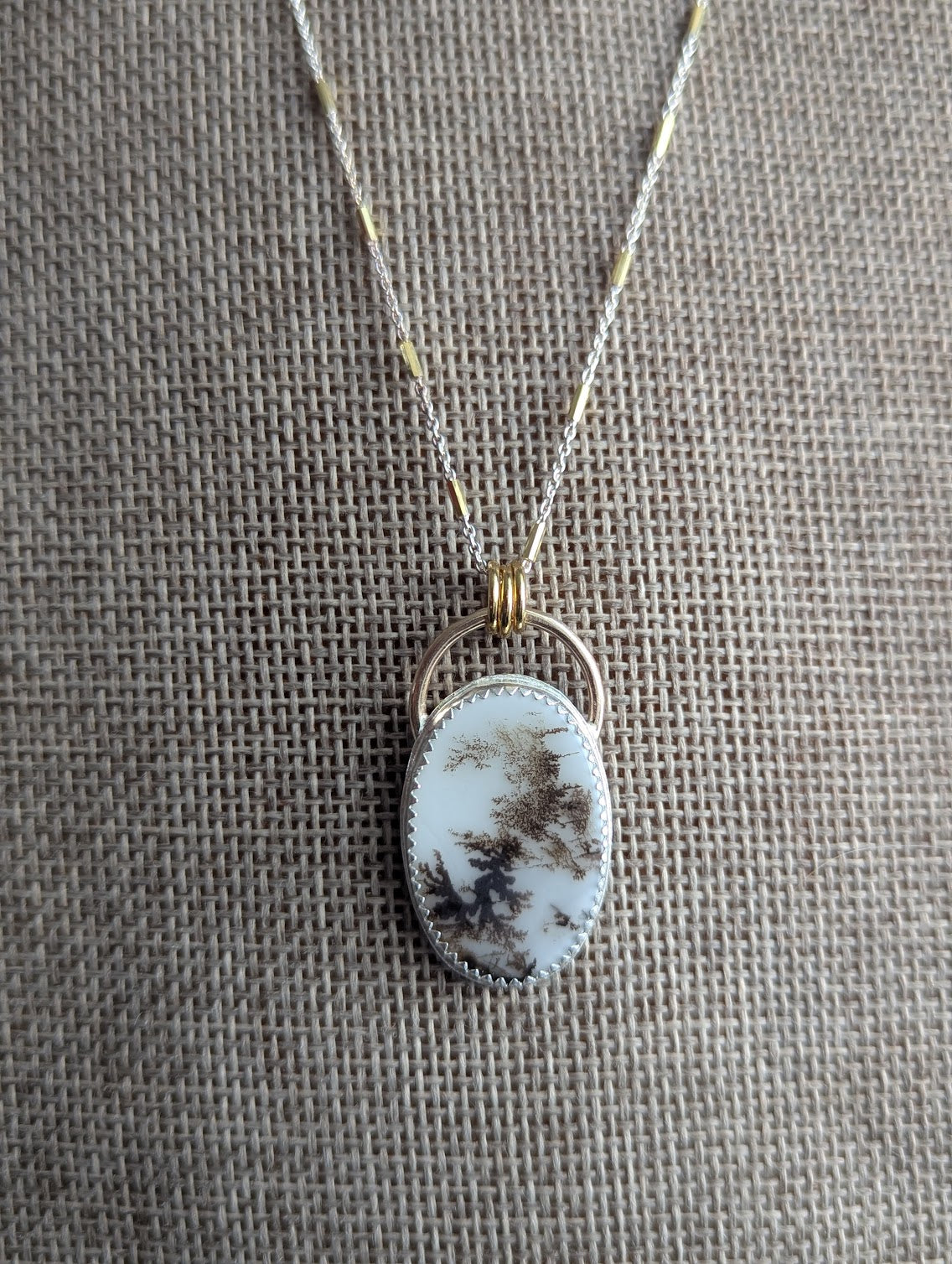 Dendritic Opal Mixed Metal Gold and Silver Necklace