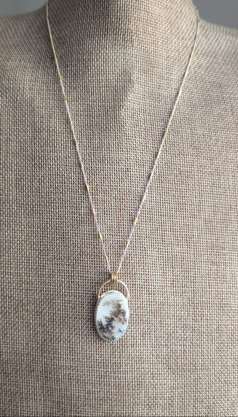 Dendritic Opal Mixed Metal Gold and Silver Necklace