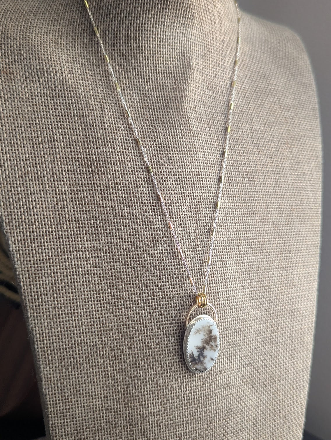 Dendritic Opal Mixed Metal Gold and Silver Necklace