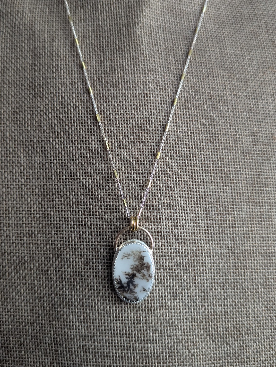 Dendritic Opal Mixed Metal Gold and Silver Necklace