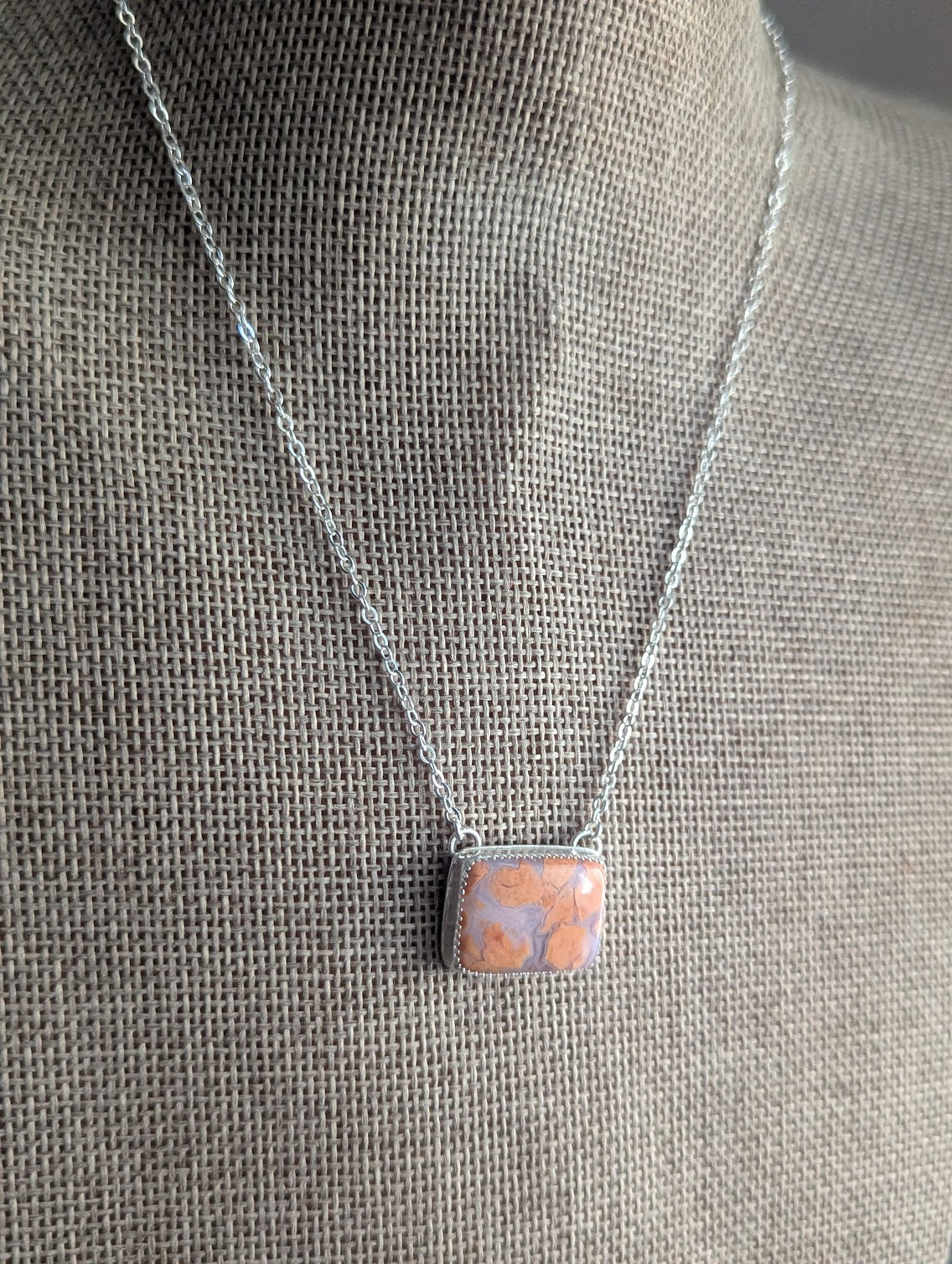 Cotton Candy Agate Cut-out Back Silver Necklace