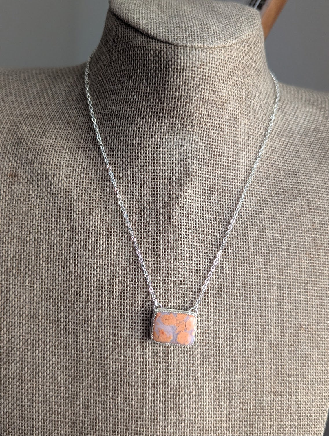 Cotton Candy Agate Cut-out Back Silver Necklace