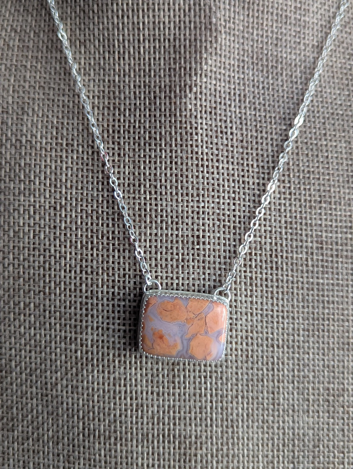 Cotton Candy Agate Cut-out Back Silver Necklace