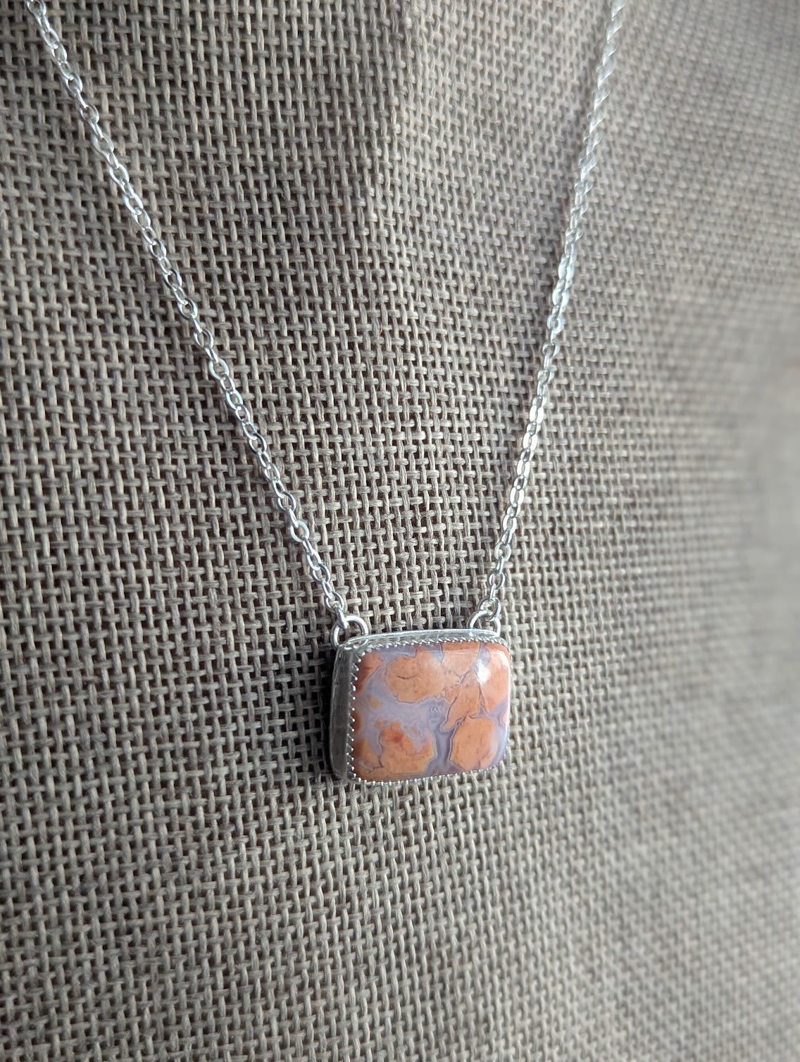 Cotton Candy Agate Cut-out Back Silver Necklace