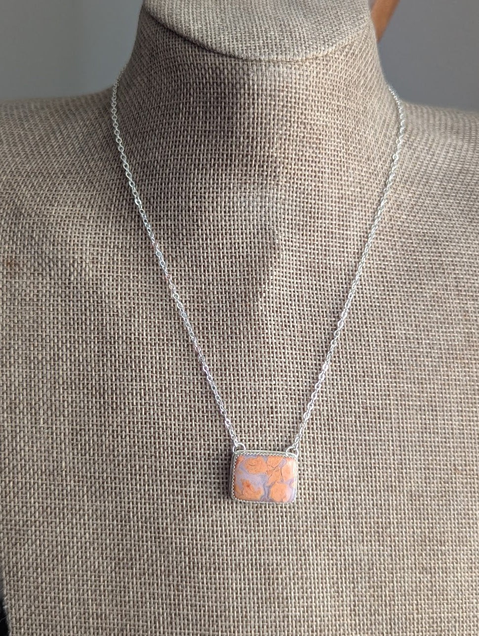 Cotton Candy Agate Cut-out Back Silver Necklace