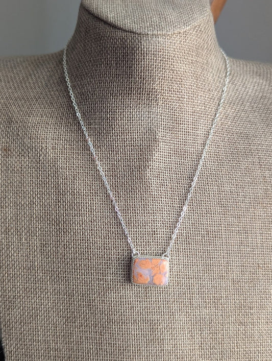 Cotton Candy Agate Cut-out Back Silver Necklace