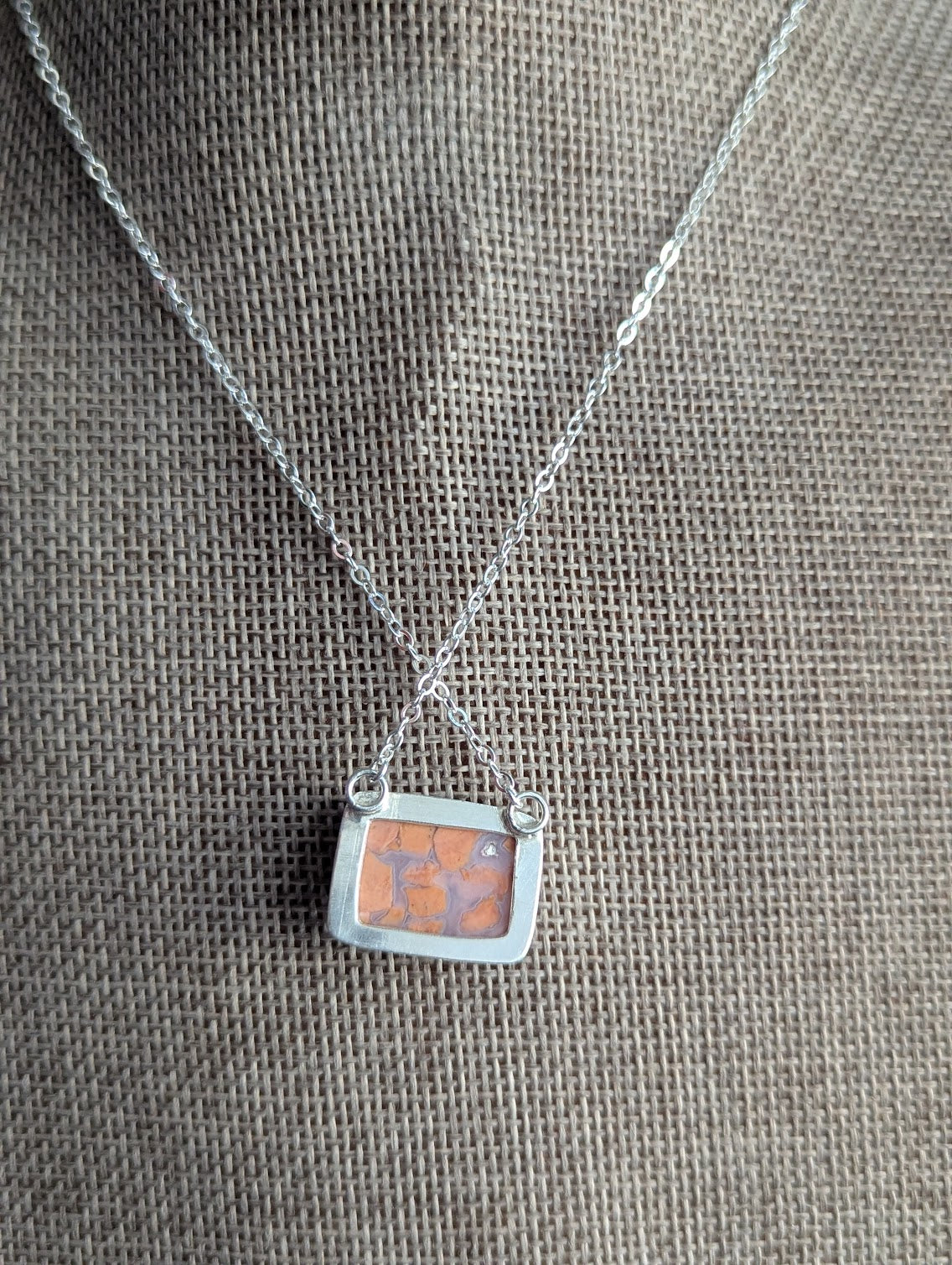 Cotton Candy Agate Cut-out Back Silver Necklace