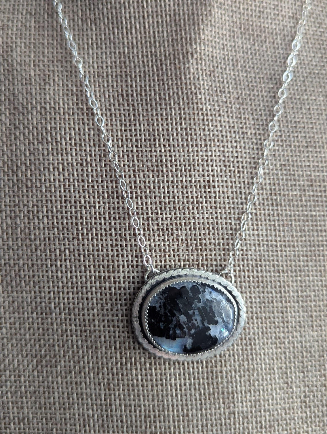 Moonstone with Black Tourmaline Silver Necklace