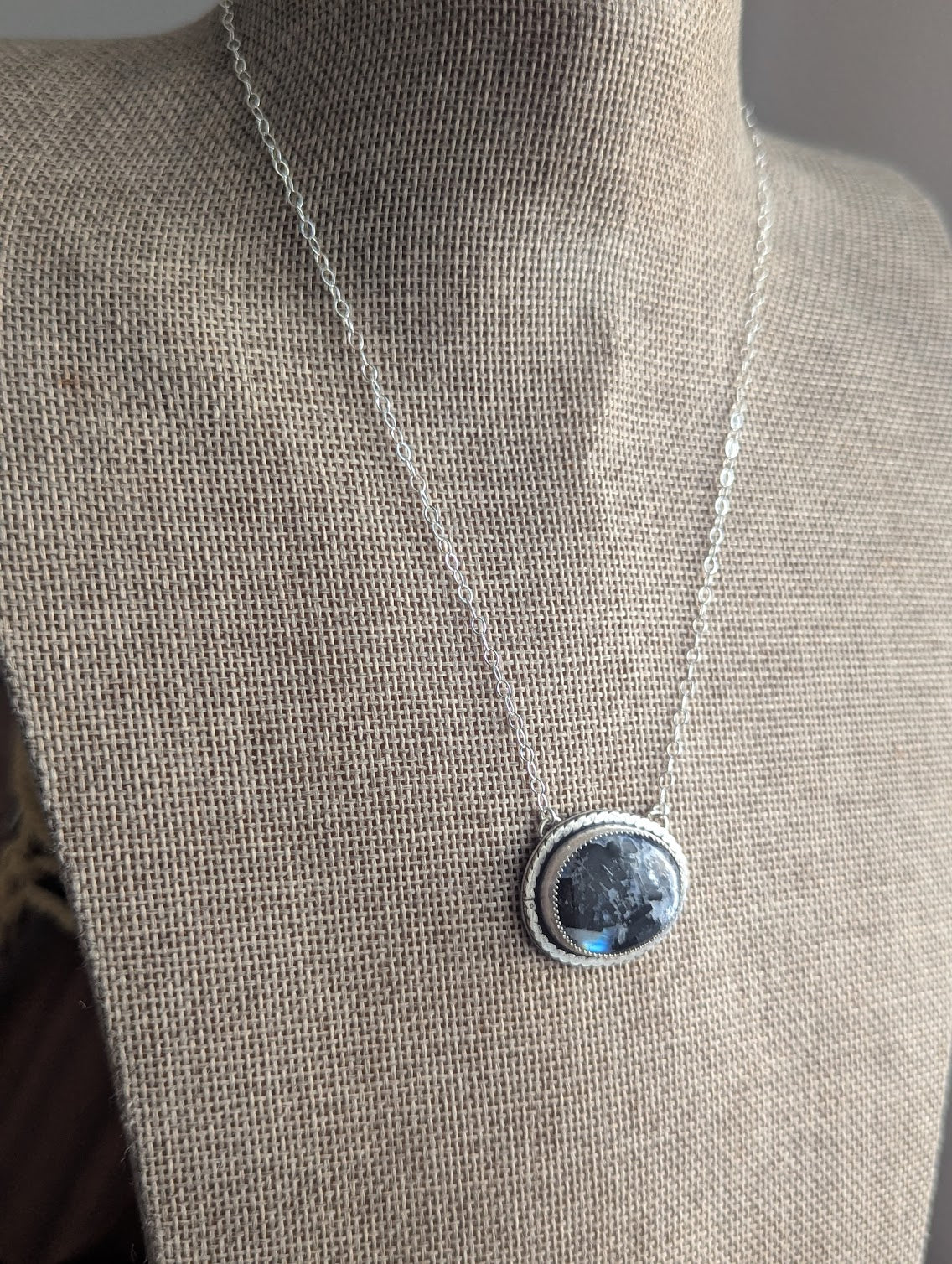 Moonstone with Black Tourmaline Silver Necklace