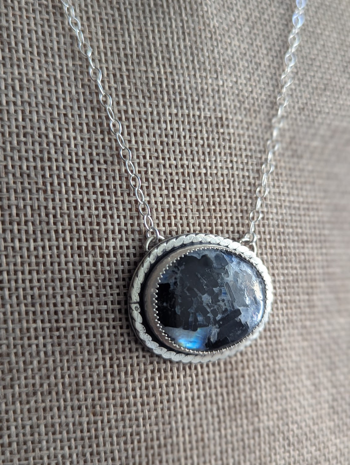 Moonstone with Black Tourmaline Silver Necklace