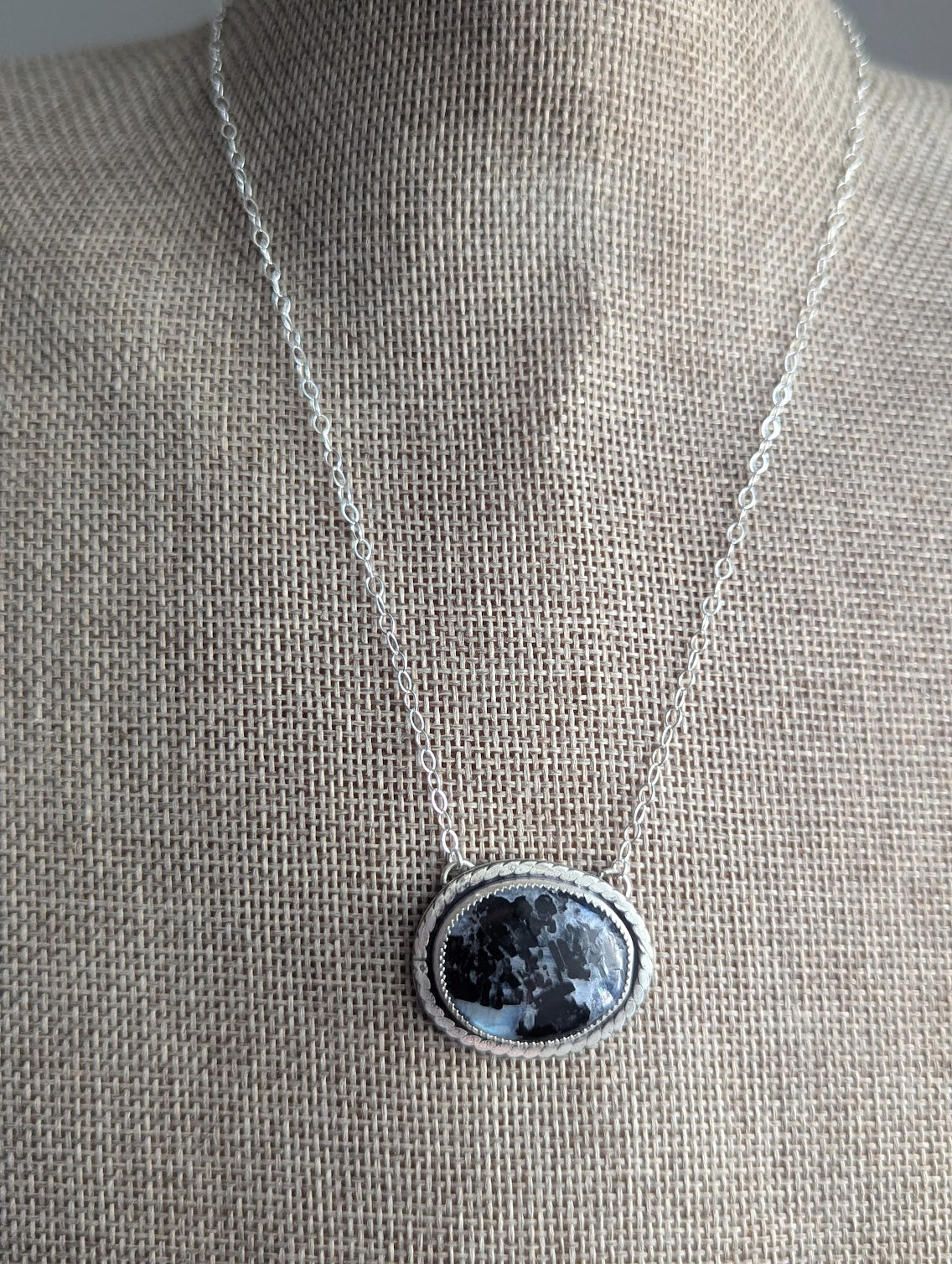 Moonstone with Black Tourmaline Silver Necklace